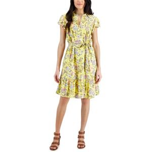 Style & Co Yellow Floral Flutter Sleeve Ruffle Summer Dress Size L Large New